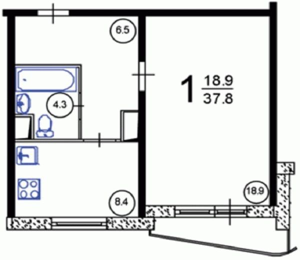 Однокомнатная квартира в доме П 44Т планировка с размерами